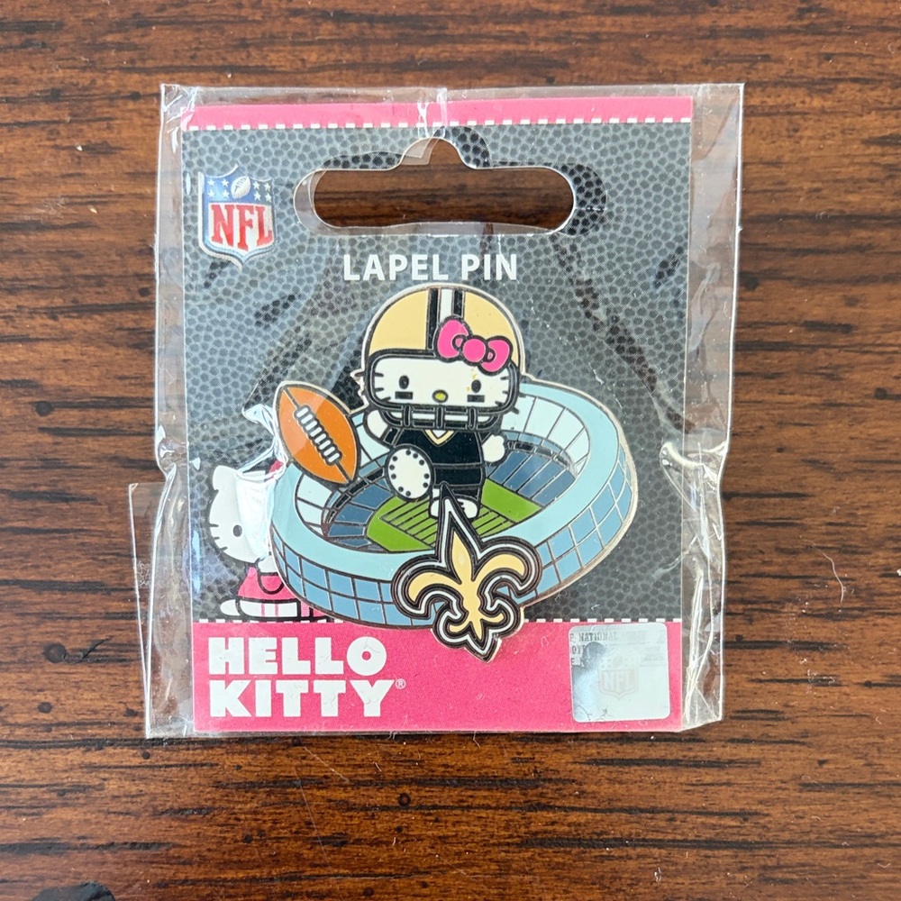 Hello Kitty NFL Saints Lapel Pin - Black, Pink, and Gold